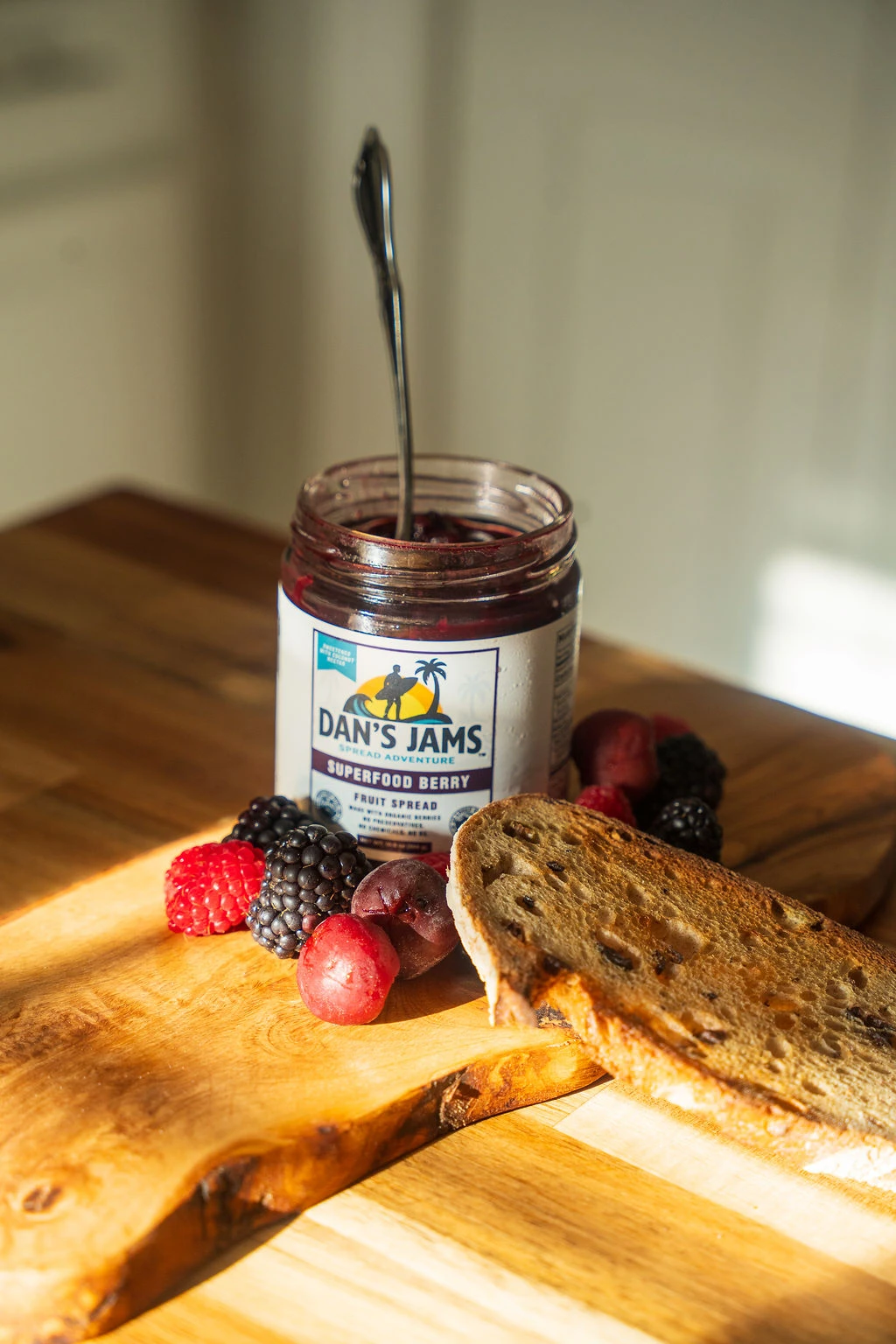 Dan's Jams on toast with fresh berries