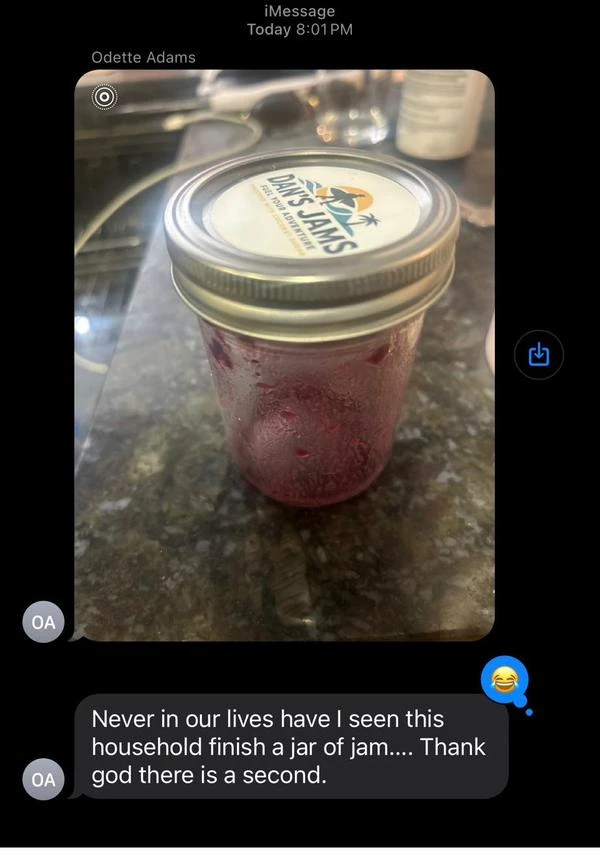 Customer text about jam