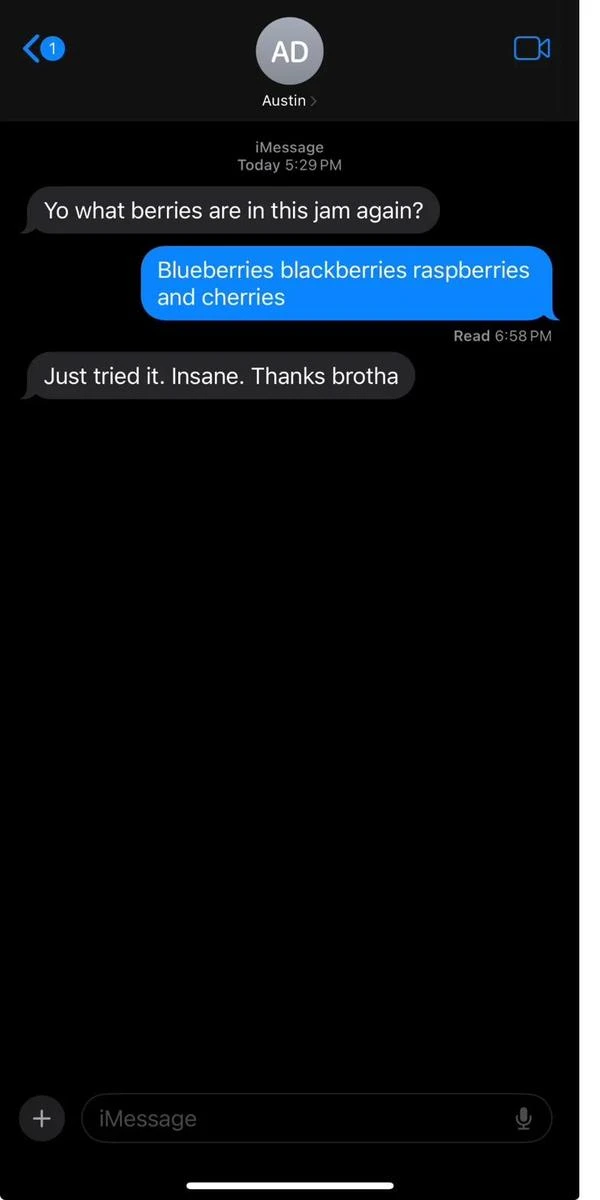 Customer text about jam