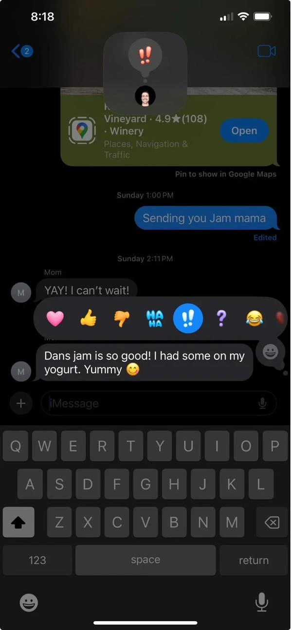 Customer text about jam