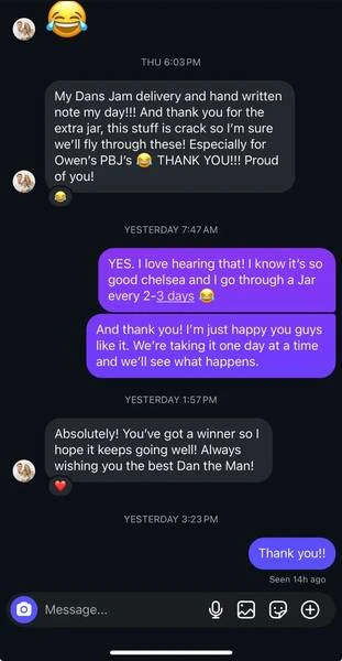 Customer text about jam