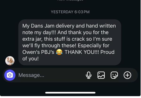Customer text about jam