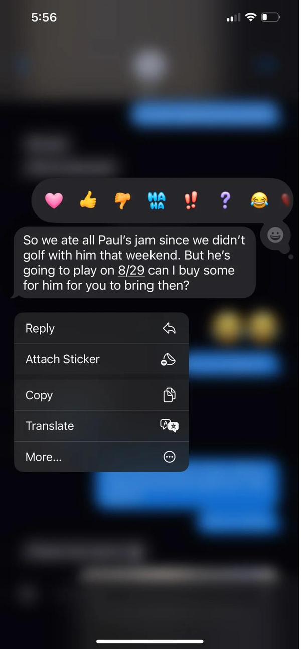 Customer text about jam