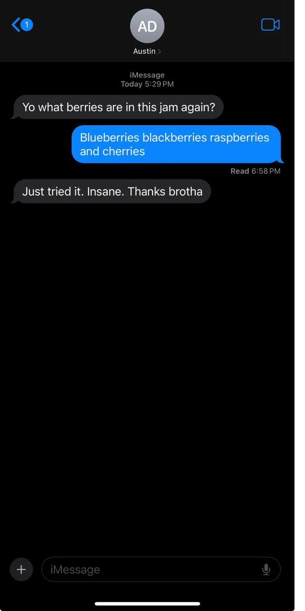 Customer text about jam