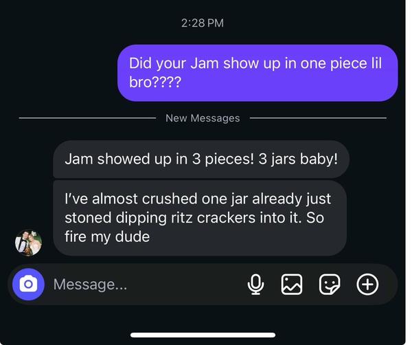Customer text about jam