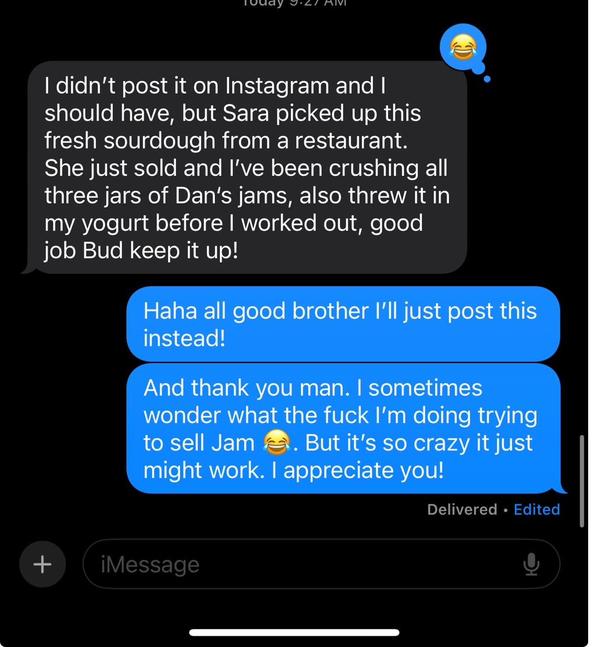 Customer text about jam