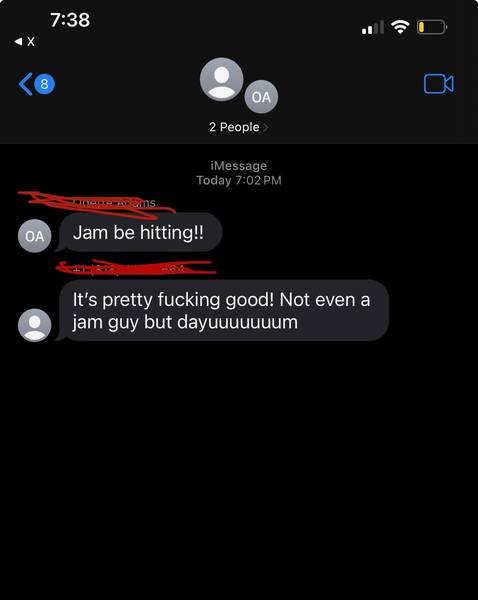 Customer text about jam