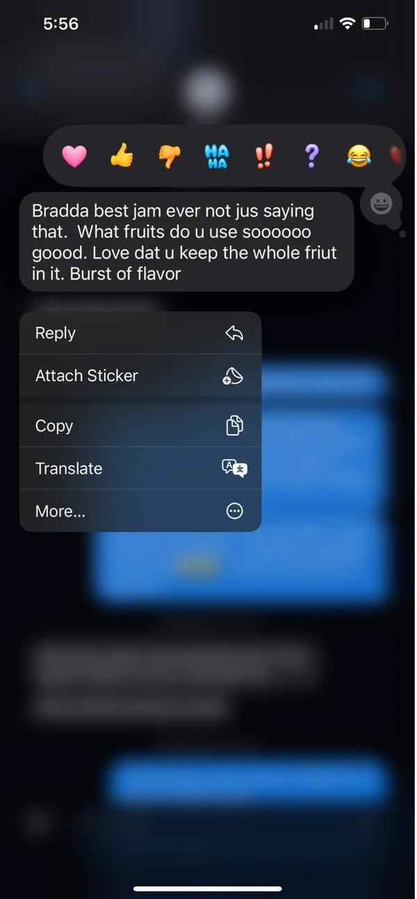 Customer text about jam